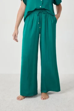 ETAM Partes De Abajo De Pijama|Pantalón satinado de corte ancho VERDE