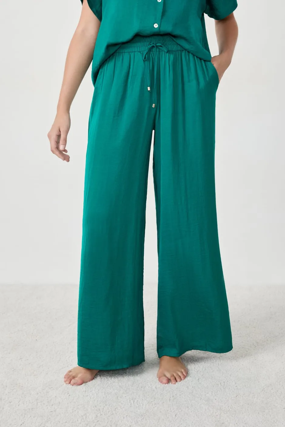 ETAM Partes De Abajo De Pijama|Pantalón satinado de corte ancho VERDE