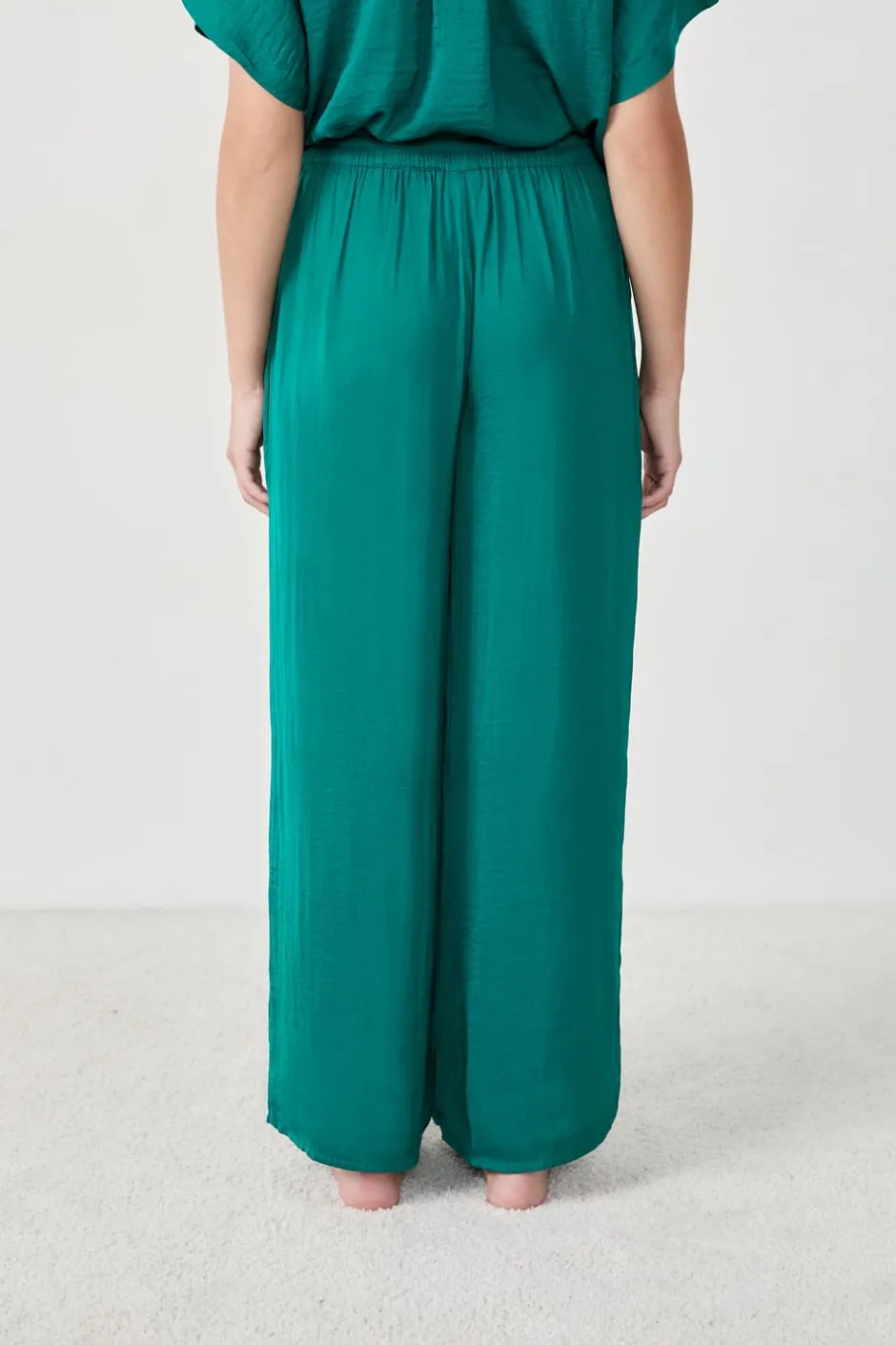 ETAM Partes De Abajo De Pijama|Pantalón satinado de corte ancho VERDE