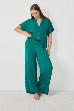 ETAM Partes De Abajo De Pijama|Pantalón satinado de corte ancho VERDE