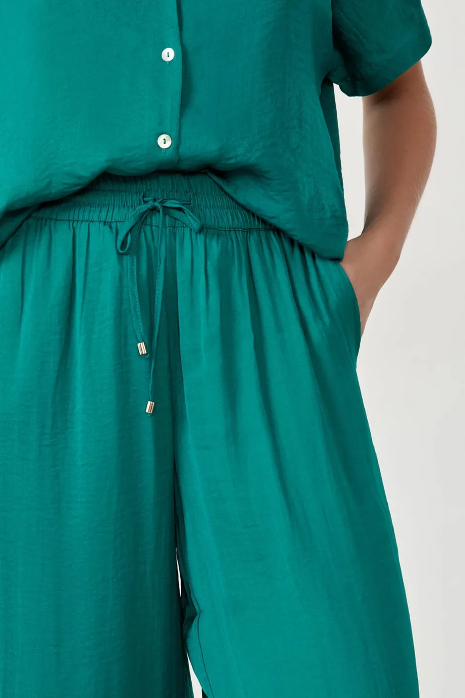 ETAM Partes De Abajo De Pijama|Pantalón satinado de corte ancho VERDE