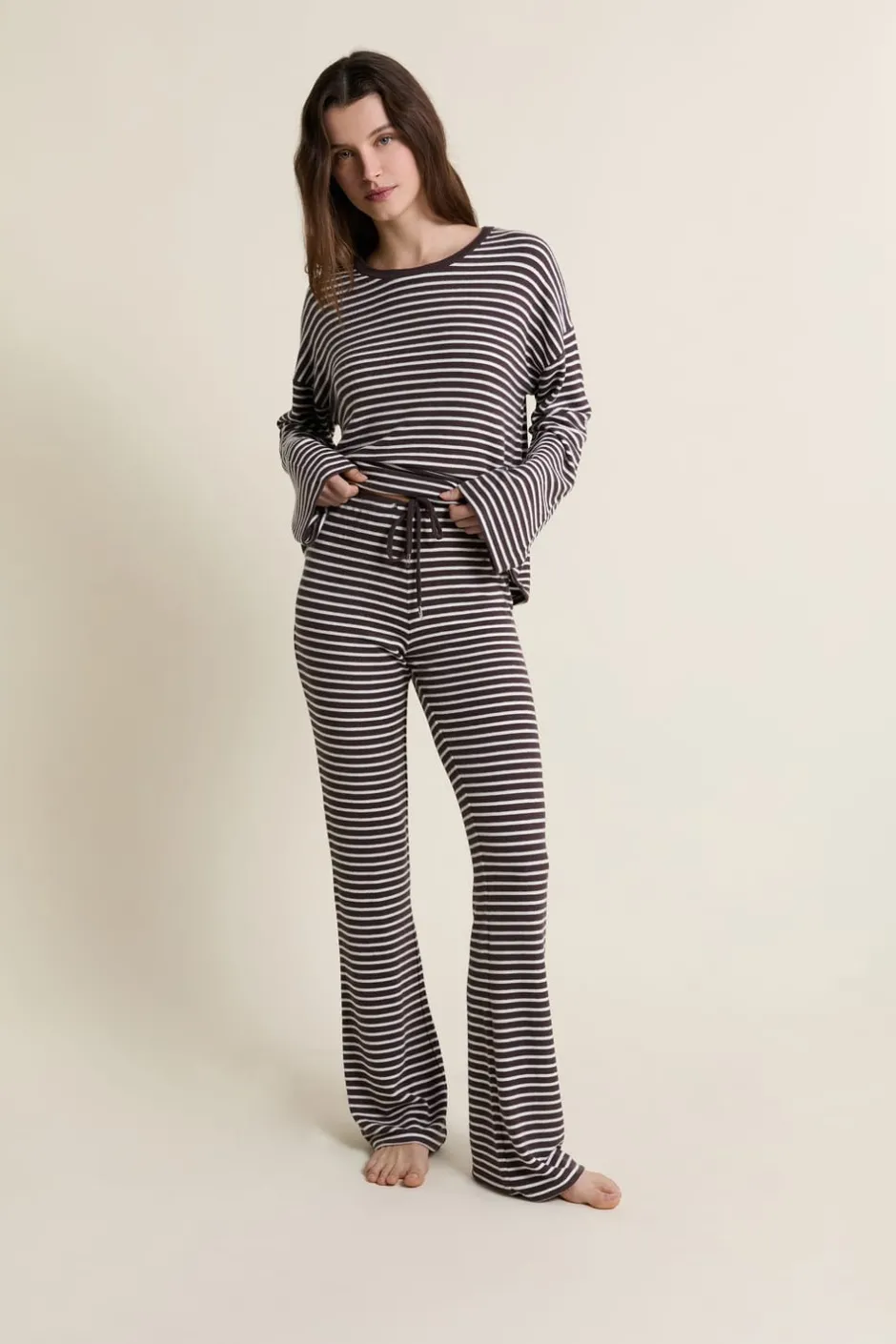 ETAM Homewear|Los Pijamas Más Responsables|Pantalon de pyjama à rayures CHOCOLAT