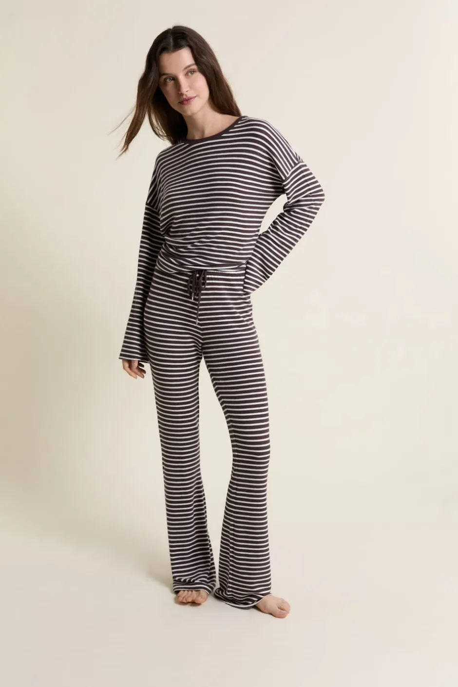 ETAM Homewear|Los Pijamas Más Responsables|Pantalon de pyjama à rayures CHOCOLAT