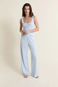 ETAM Los Pijamas Más Responsables|Pijamas Esenciales|Pantalon de pyjama en coton en pointelle BLEU AZUR