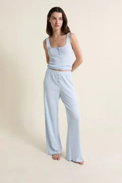 ETAM Los Pijamas Más Responsables|Pijamas Esenciales|Pantalon de pyjama en coton en pointelle BLEU AZUR