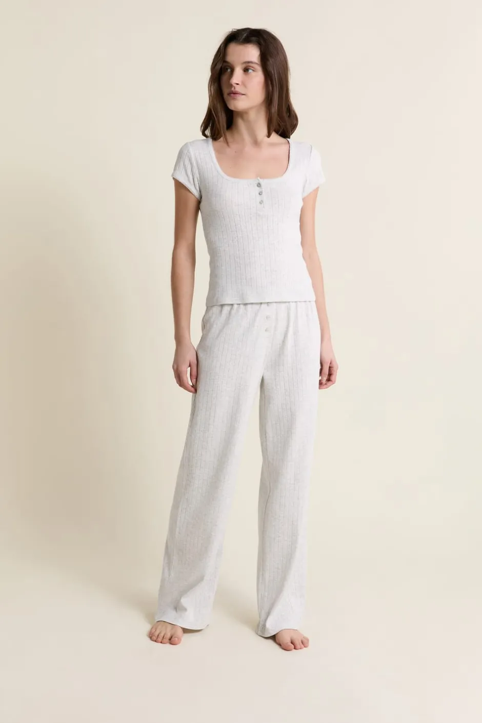 ETAM Los Pijamas Más Responsables|Pijamas Esenciales|Pantalon de pyjama en coton en pointelle GRIS