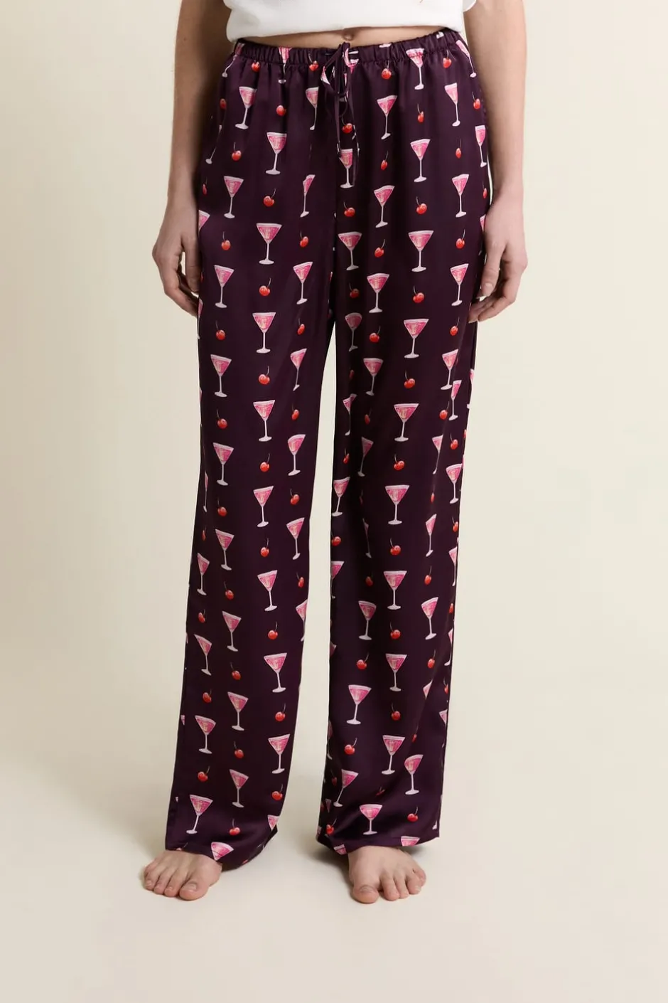ETAM Partes De Abajo De Pijama|Pantalon de pyjama satiné à motifs mocktails IMP FD MARRON