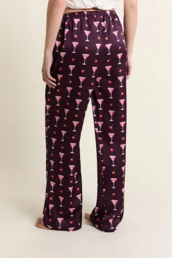 ETAM Partes De Abajo De Pijama|Pantalon de pyjama satiné à motifs mocktails IMP FD MARRON