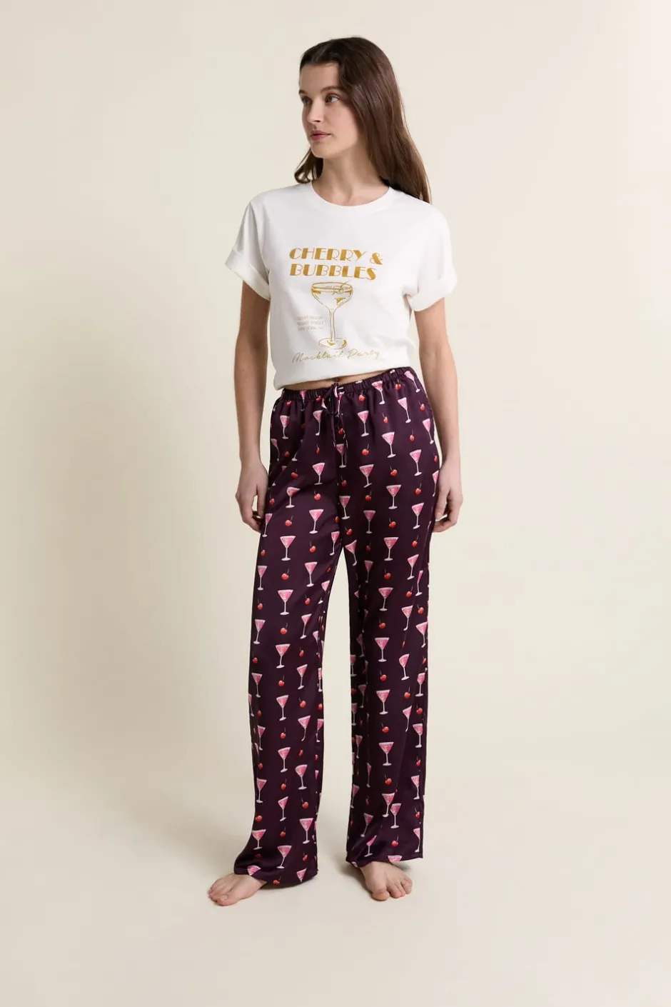 ETAM Partes De Abajo De Pijama|Pantalon de pyjama satiné à motifs mocktails IMP FD MARRON