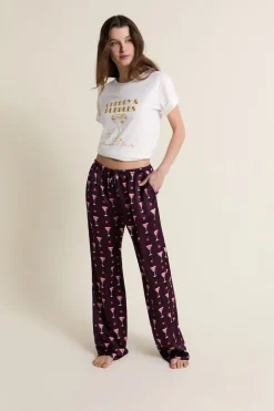 ETAM Partes De Abajo De Pijama|Pantalon de pyjama satiné à motifs mocktails IMP FD MARRON