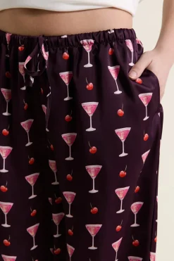 ETAM Partes De Abajo De Pijama|Pantalon de pyjama satiné à motifs mocktails IMP FD MARRON