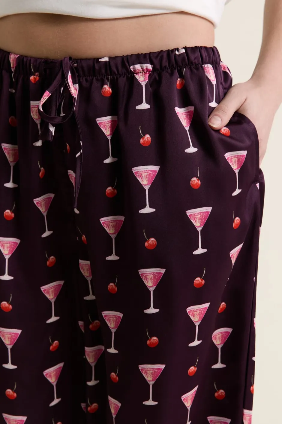 ETAM Partes De Abajo De Pijama|Pantalon de pyjama satiné à motifs mocktails IMP FD MARRON
