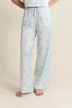 ETAM Los Pijamas Más Responsables|Partes De Abajo De Pijama|Pantalon de pyjama satiné à motifs IMP BLEU VERT