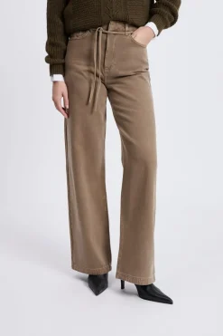 ETAM Corte Ancho|Pantalon large avec cordon en coton TAUPE