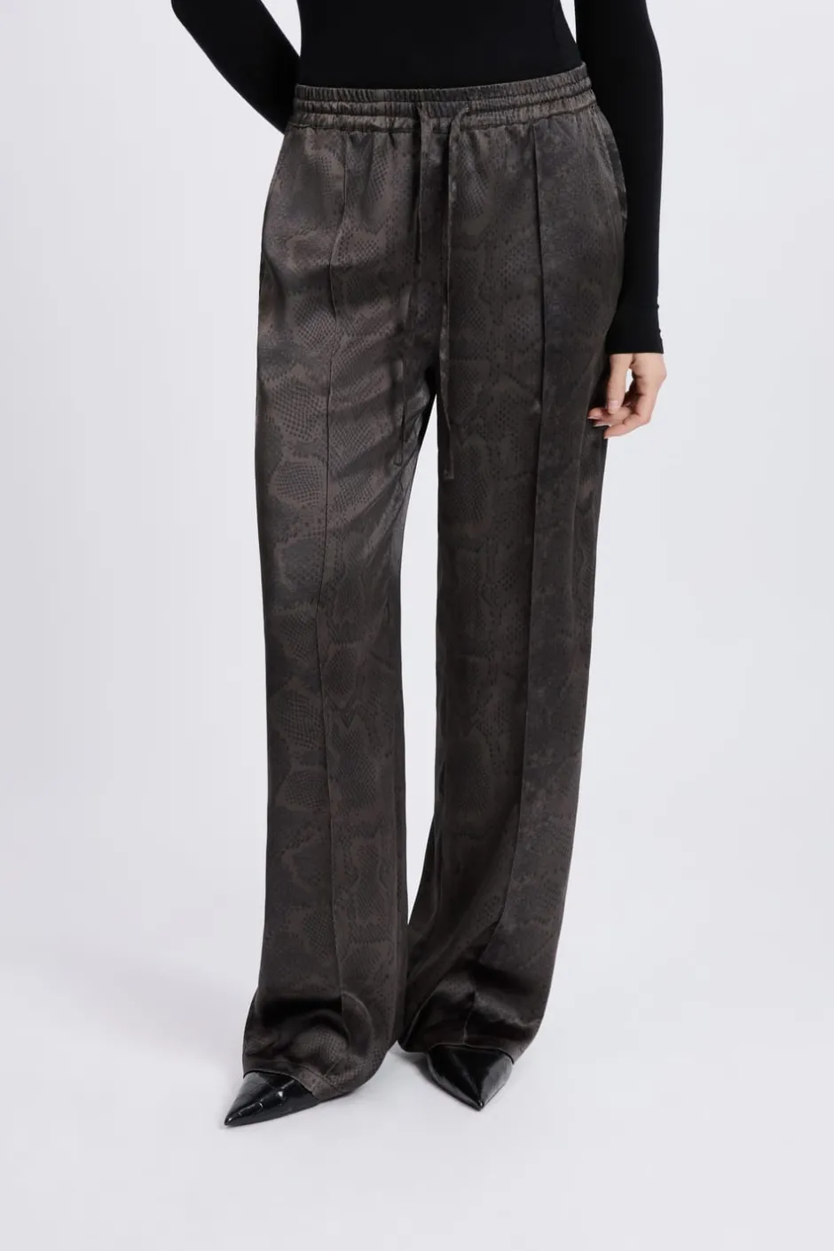 ETAM Corte Ancho|Pantalones|Pantalon large satiné à imprimé serpent IMP FD BRIQUE