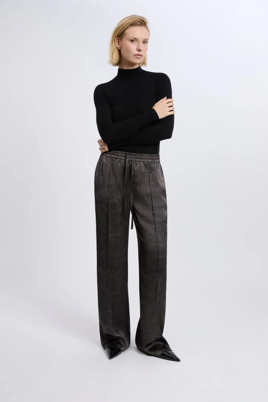 ETAM Corte Ancho|Pantalones|Pantalon large satiné à imprimé serpent IMP FD BRIQUE