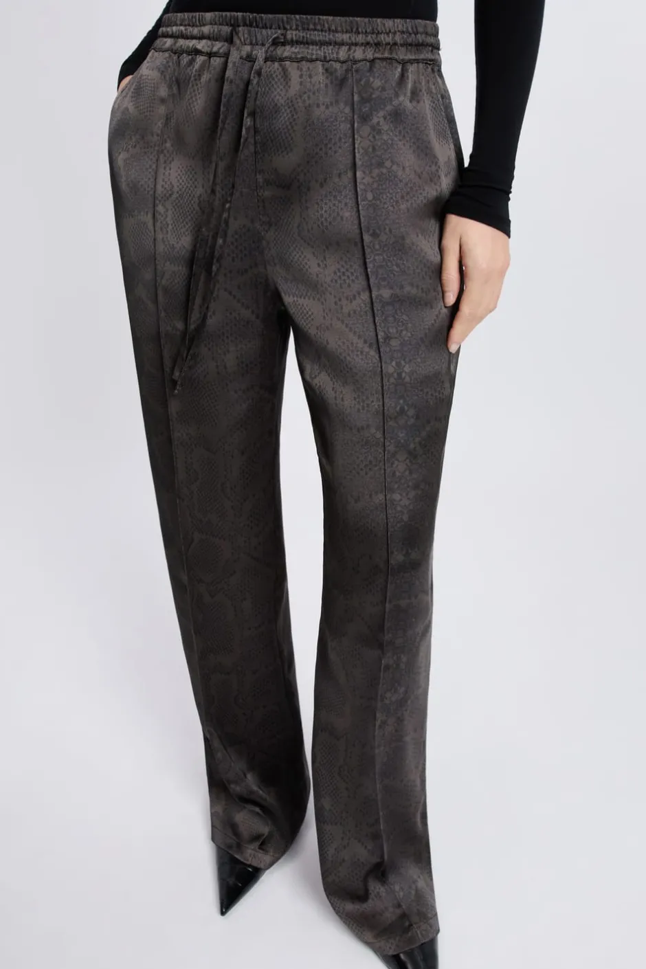 ETAM Corte Ancho|Pantalones|Pantalon large satiné à imprimé serpent IMP FD BRIQUE