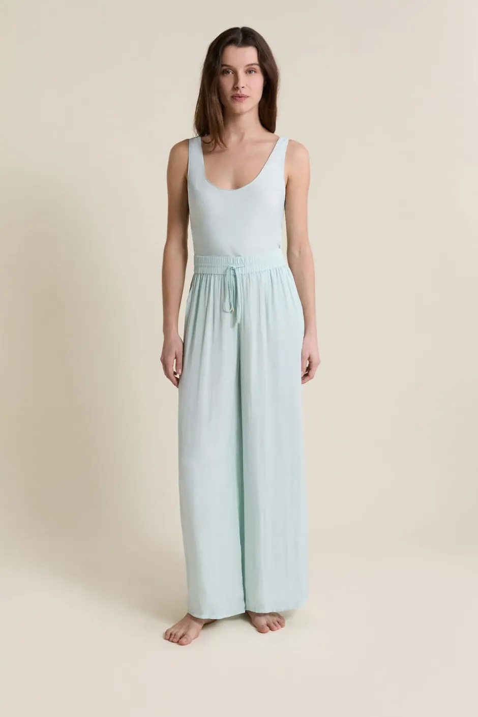 ETAM Partes De Abajo De Pijama|Pantalon satiné coupe large BLEU VERT