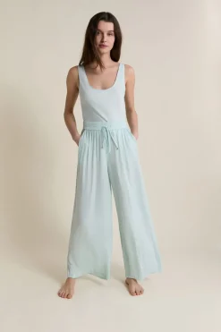 ETAM Partes De Abajo De Pijama|Pantalon satiné coupe large BLEU VERT