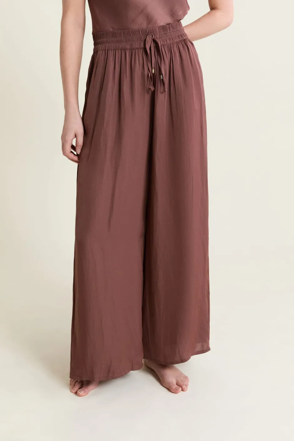 ETAM Partes De Abajo De Pijama|Pantalon satiné coupe large CHOCOLAT