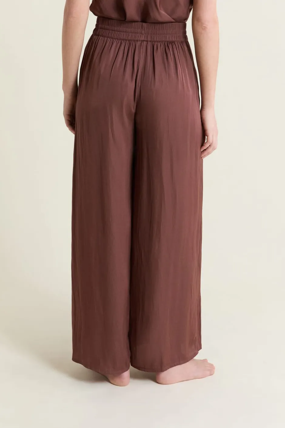ETAM Partes De Abajo De Pijama|Pantalon satiné coupe large CHOCOLAT