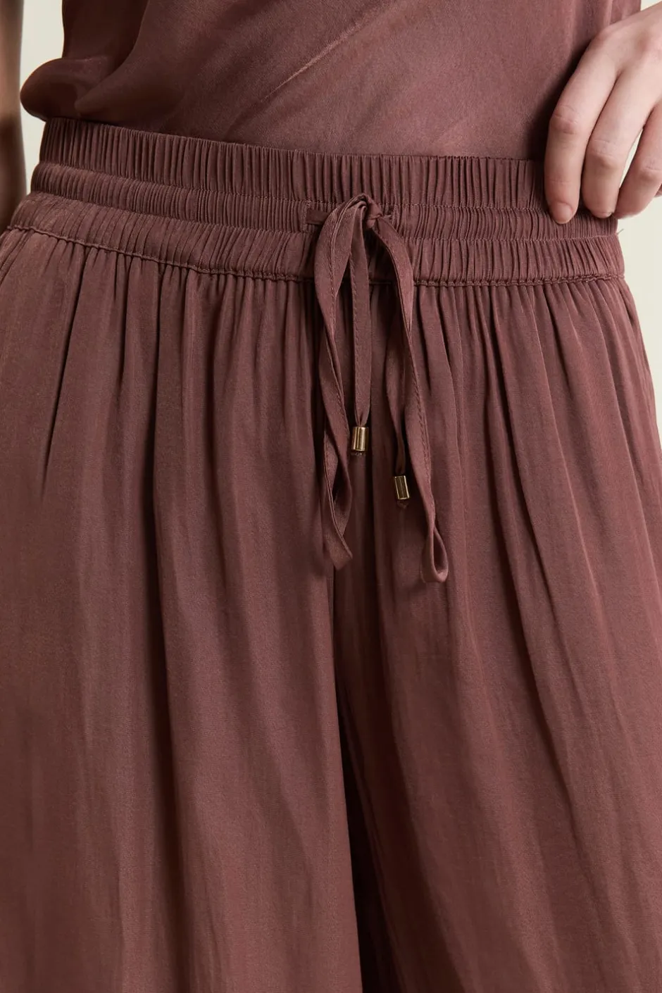 ETAM Partes De Abajo De Pijama|Pantalon satiné coupe large CHOCOLAT