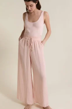 ETAM Partes De Abajo De Pijama|Pantalon satiné coupe large ROSE POUDRE