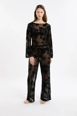 ETAM Partes De Abajo De Pijama|Pijamas Sexy|Pantalon transparent à motif floral NOIR