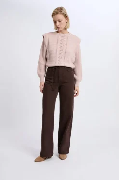 ETAM Corte Ancho|Jeans|Pantalones anchos con cordón de algodón MARRÓN