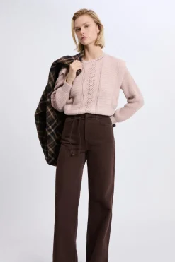 ETAM Corte Ancho|Jeans|Pantalones anchos con cordón de algodón MARRÓN