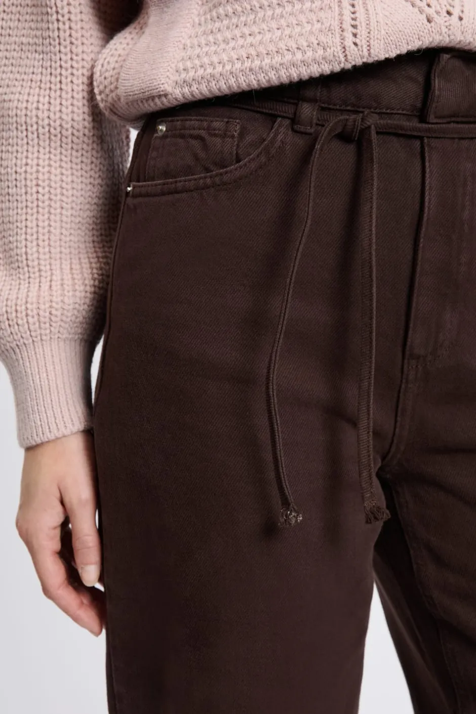 ETAM Corte Ancho|Jeans|Pantalones anchos con cordón de algodón MARRÓN
