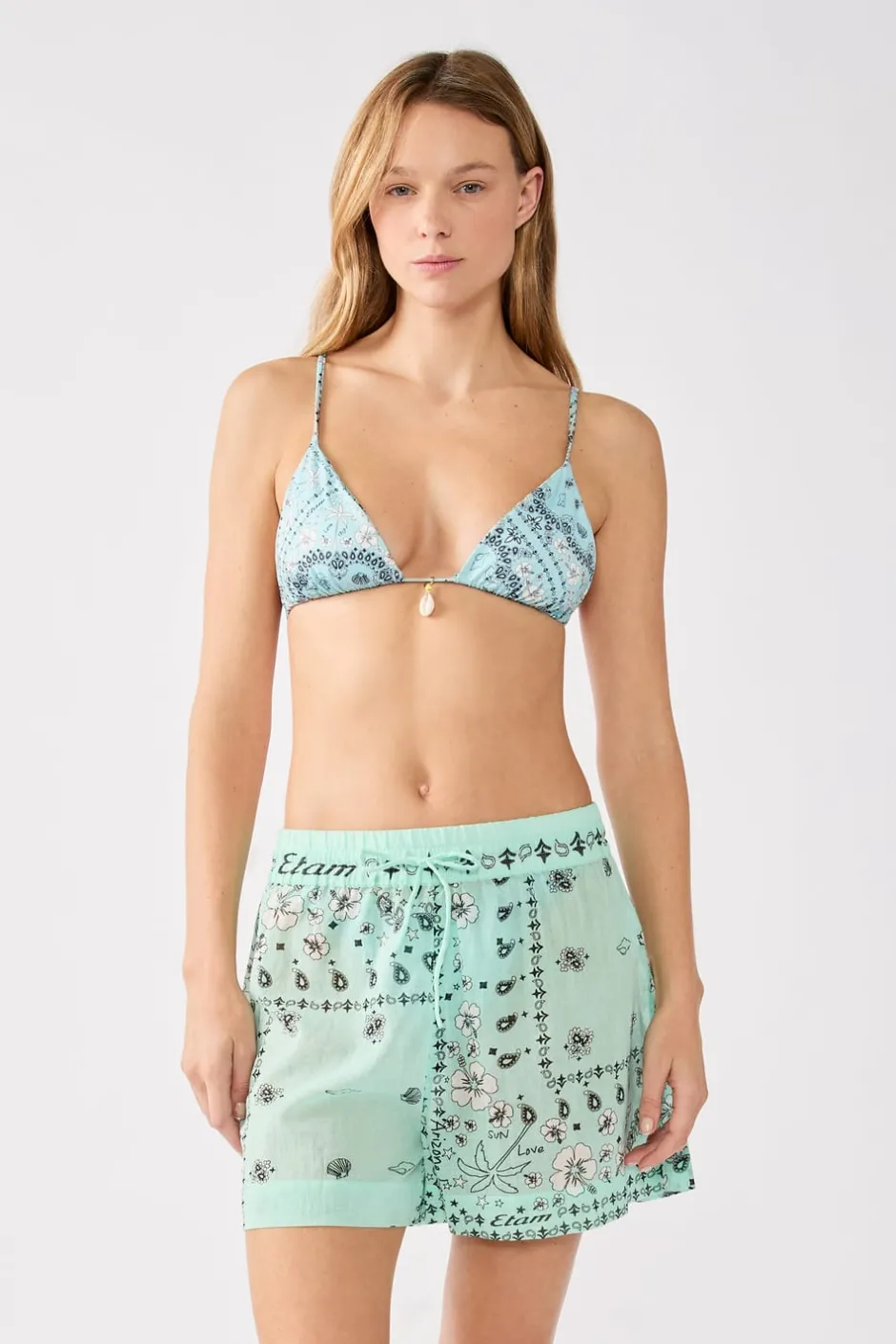 ETAM Túnicas Y Vestidos De Playa|Pantalones cortos de algodón estampados ESTAMPADO FONDO VERDE