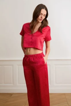 ETAM Los Pijamas Más Responsables|Partes De Abajo De Pijama|Pantalones de pijama de satén con lunares ROJO