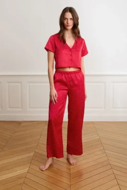 ETAM Los Pijamas Más Responsables|Partes De Abajo De Pijama|Pantalones de pijama de satén con lunares ROJO