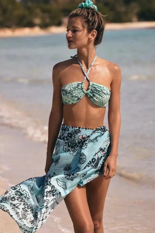 ETAM Accesorios|Túnicas Y Vestidos De Playa|Pareo de algodón estampado ESTAMPADO FONDO AZUL