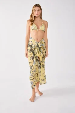 ETAM Accesorios|Túnicas Y Vestidos De Playa|Pareo de algodón estampado ESTAMPADO FONDO AMARILLO