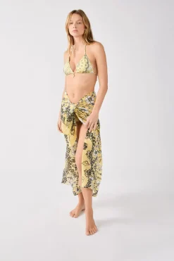 ETAM Accesorios|Túnicas Y Vestidos De Playa|Pareo de algodón estampado ESTAMPADO FONDO AMARILLO