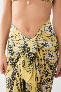 ETAM Accesorios|Túnicas Y Vestidos De Playa|Pareo de algodón estampado ESTAMPADO FONDO AMARILLO