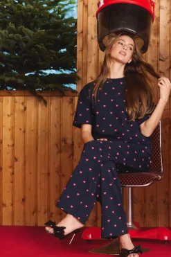 ETAM Los Pijamas Más Responsables|Pijamas 2 Y 3 Piezas|Pijama de 2 piezas con estampado de corazones de algodón MARINO