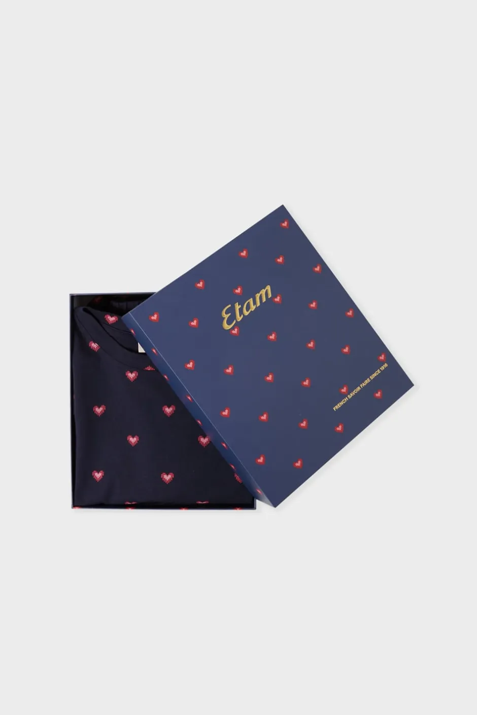ETAM Los Pijamas Más Responsables|Pijamas 2 Y 3 Piezas|Pijama de 2 piezas con estampado de corazones de algodón MARINO