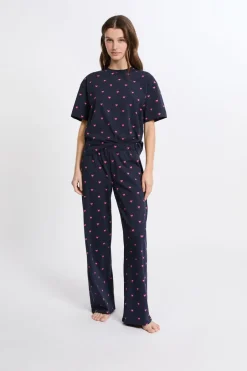 ETAM Los Pijamas Más Responsables|Pijamas 2 Y 3 Piezas|Pijama de 2 piezas con estampado de corazones de algodón MARINO
