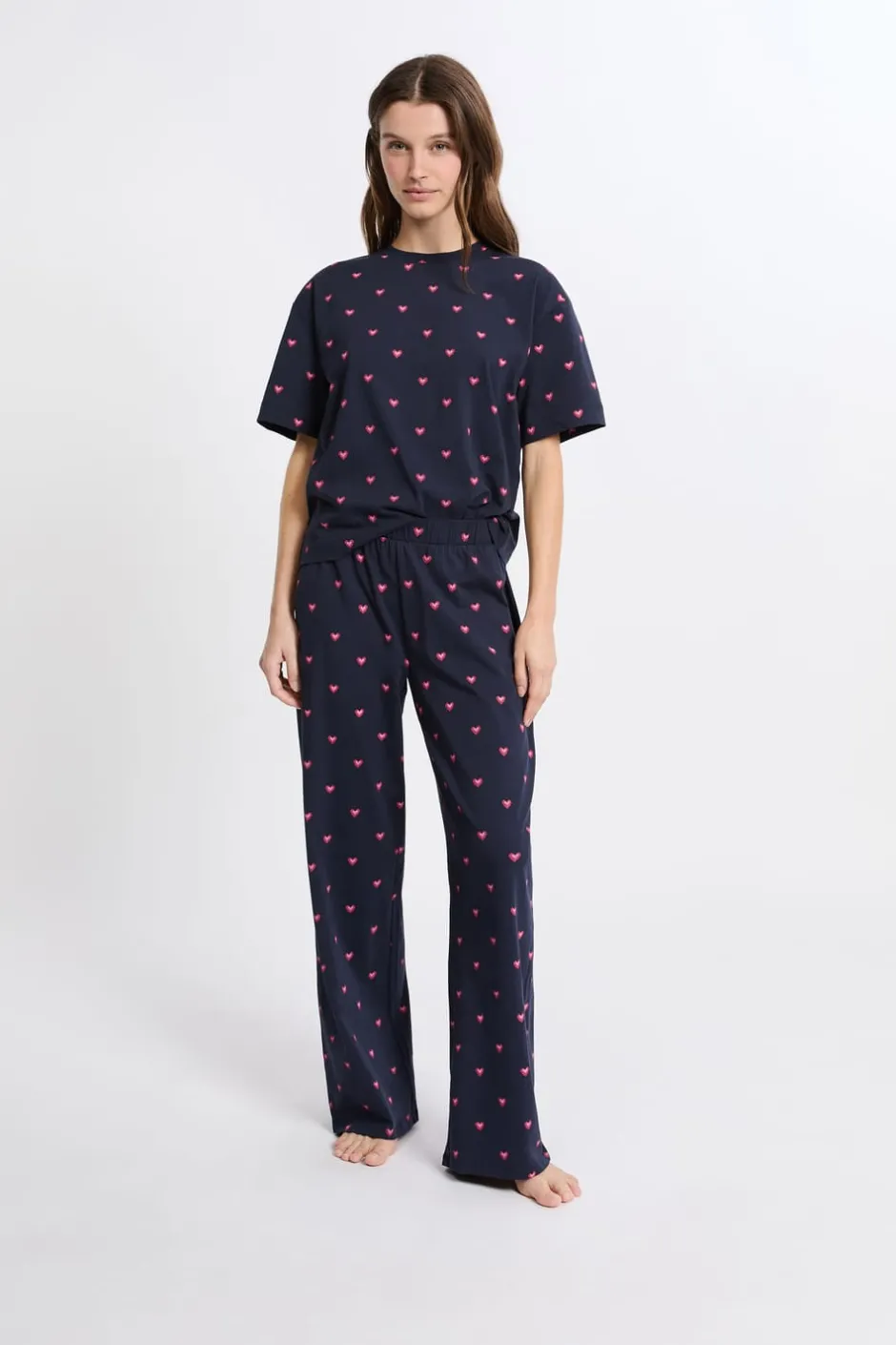 ETAM Los Pijamas Más Responsables|Pijamas 2 Y 3 Piezas|Pijama de 2 piezas con estampado de corazones de algodón MARINO