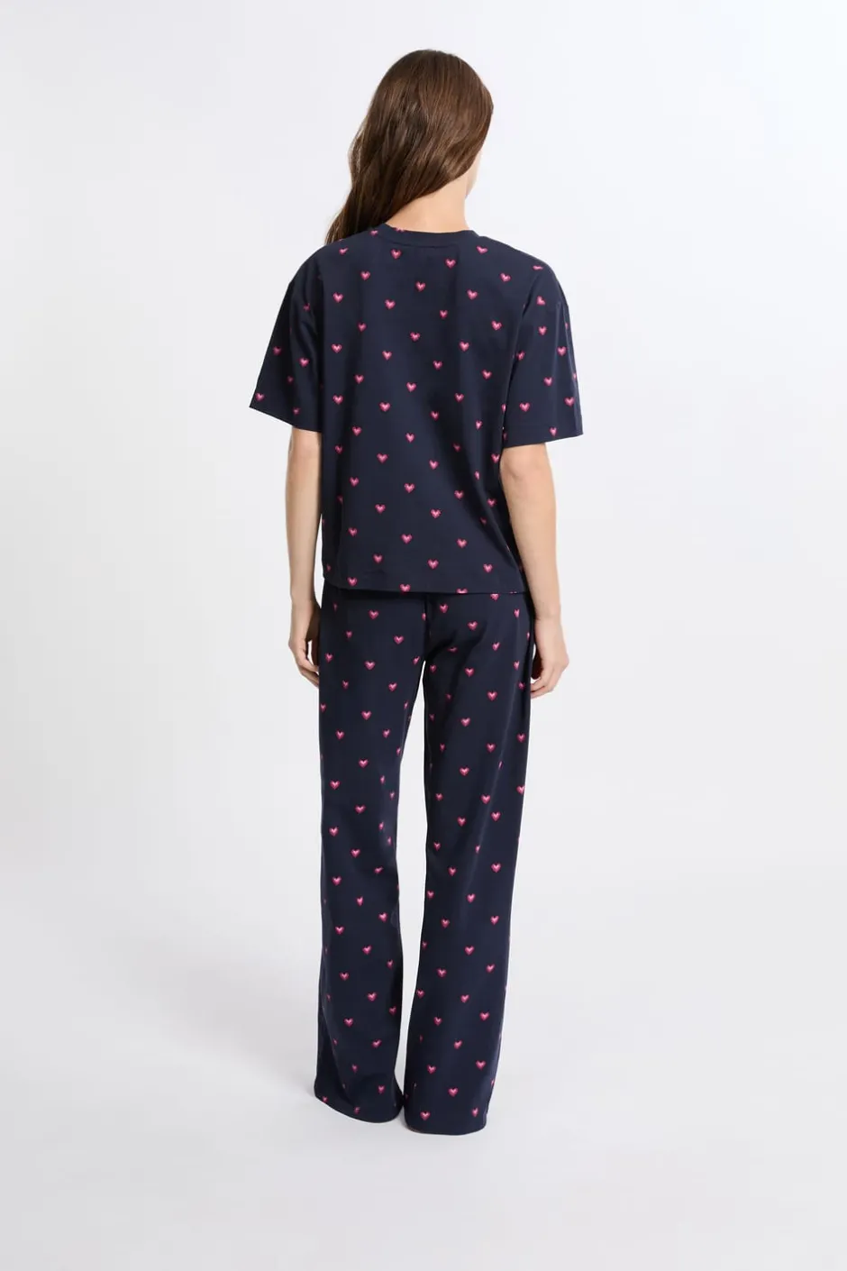 ETAM Los Pijamas Más Responsables|Pijamas 2 Y 3 Piezas|Pijama de 2 piezas con estampado de corazones de algodón MARINO