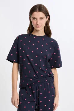 ETAM Los Pijamas Más Responsables|Pijamas 2 Y 3 Piezas|Pijama de 2 piezas con estampado de corazones de algodón MARINO
