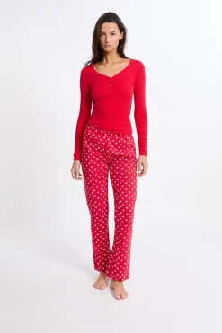 ETAM Los Pijamas Más Responsables|Pijamas 2 Y 3 Piezas|Pijama de 2 piezas con estampado de algodón ROJO