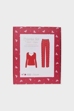 ETAM Los Pijamas Más Responsables|Pijamas 2 Y 3 Piezas|Pijama de 2 piezas con estampado de algodón ROJO
