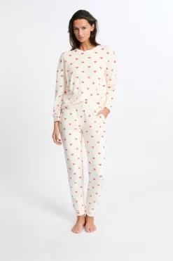 ETAM Los Pijamas Más Responsables|Pijamas 2 Y 3 Piezas|Pijama de 2 piezas con estampado de corazones CRUDO