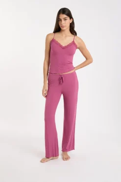 ETAM Los Pijamas Más Responsables|Pijamas 2 Y 3 Piezas|Pijama de dos piezas de punto acanalado con detalles de encaje PETUNIA