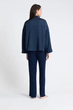 ETAM Pijamas Calentitos|Pijamas 2 Y 3 Piezas|Pijama de tres piezas de satén AZUL OSCURO