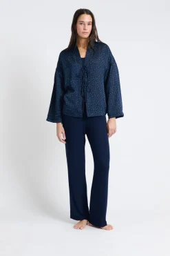 ETAM Pijamas Calentitos|Pijamas 2 Y 3 Piezas|Pijama de tres piezas de satén AZUL OSCURO